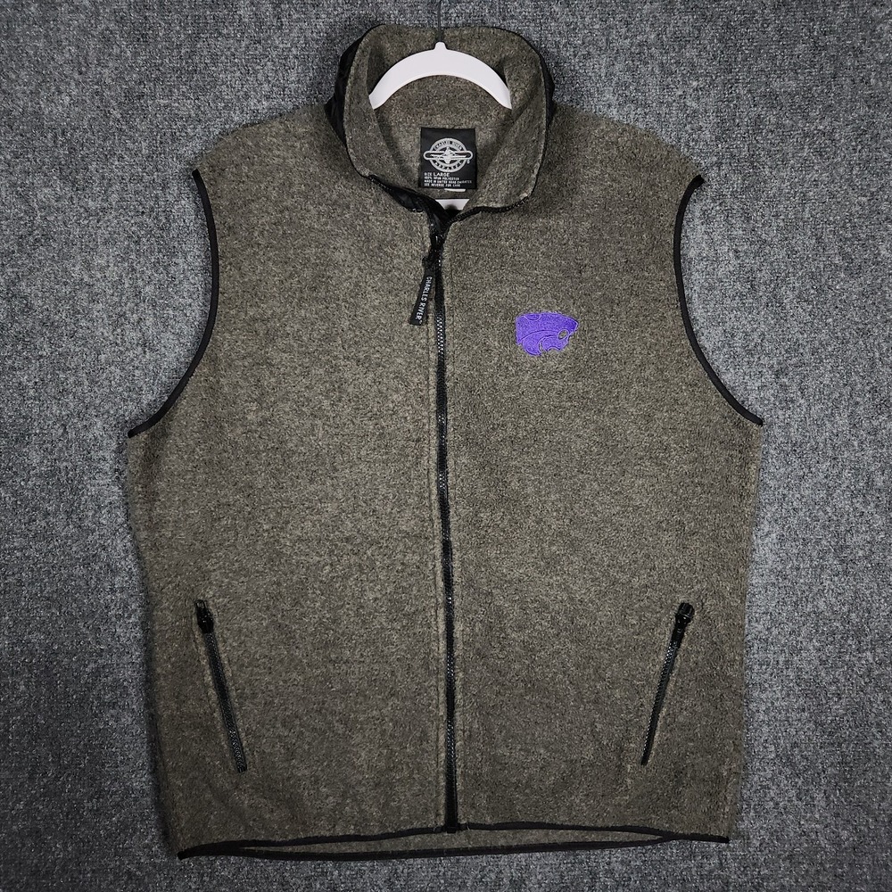 Charles River Grey Black Trim NCAA Kansas State Wildcats Fleece Vest Mens Large